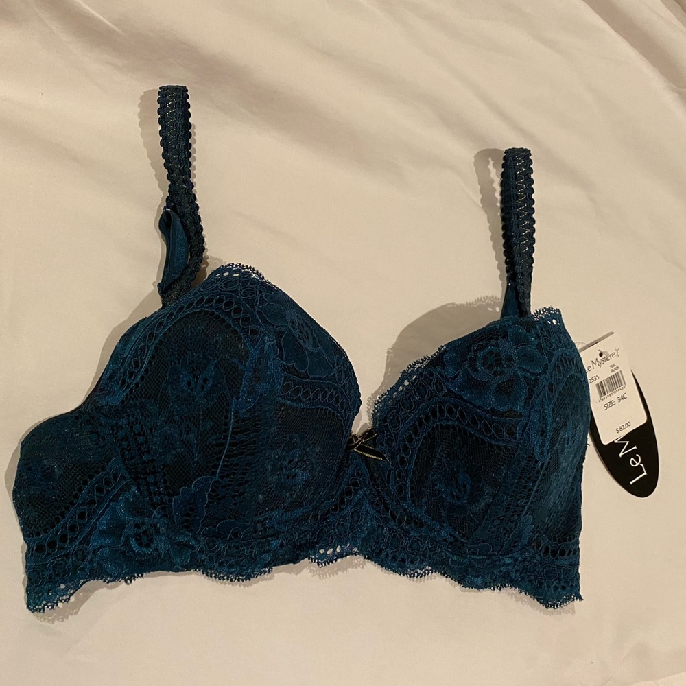 NWT Le Mystere dark teal lace balconette bra 34C